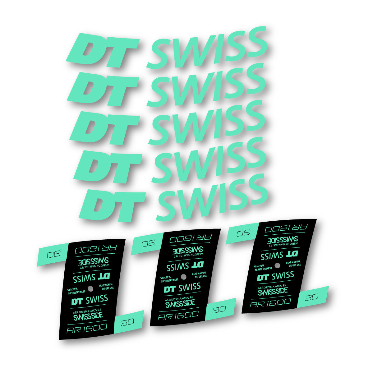 Autocollants vinyle pour jantes DT Swiss AR 1600 30mm 2022-2026 - Vert Menthe