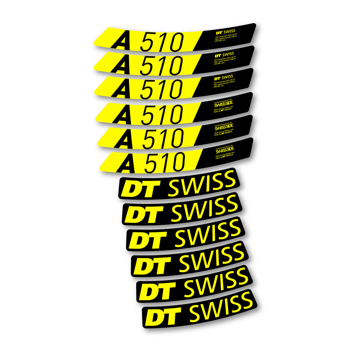Autocollants vinyle pour jantes DT Swiss A 510 2024-2026 - Jaune Citron