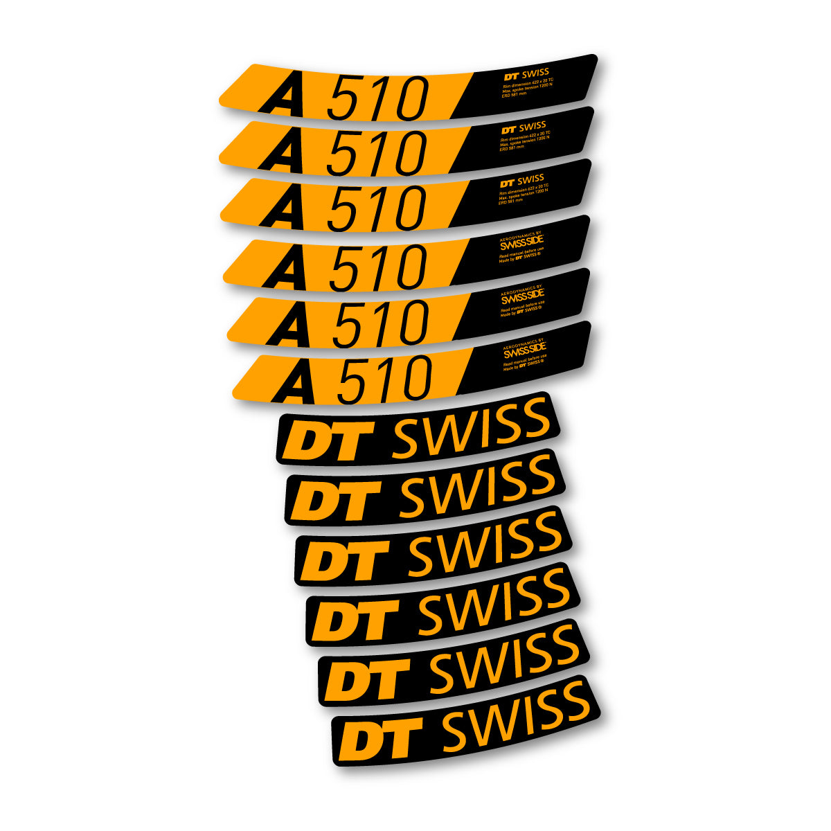 Autocollants vinyle pour jantes DT Swiss A 510 2024-2026 - Jaune Orangé