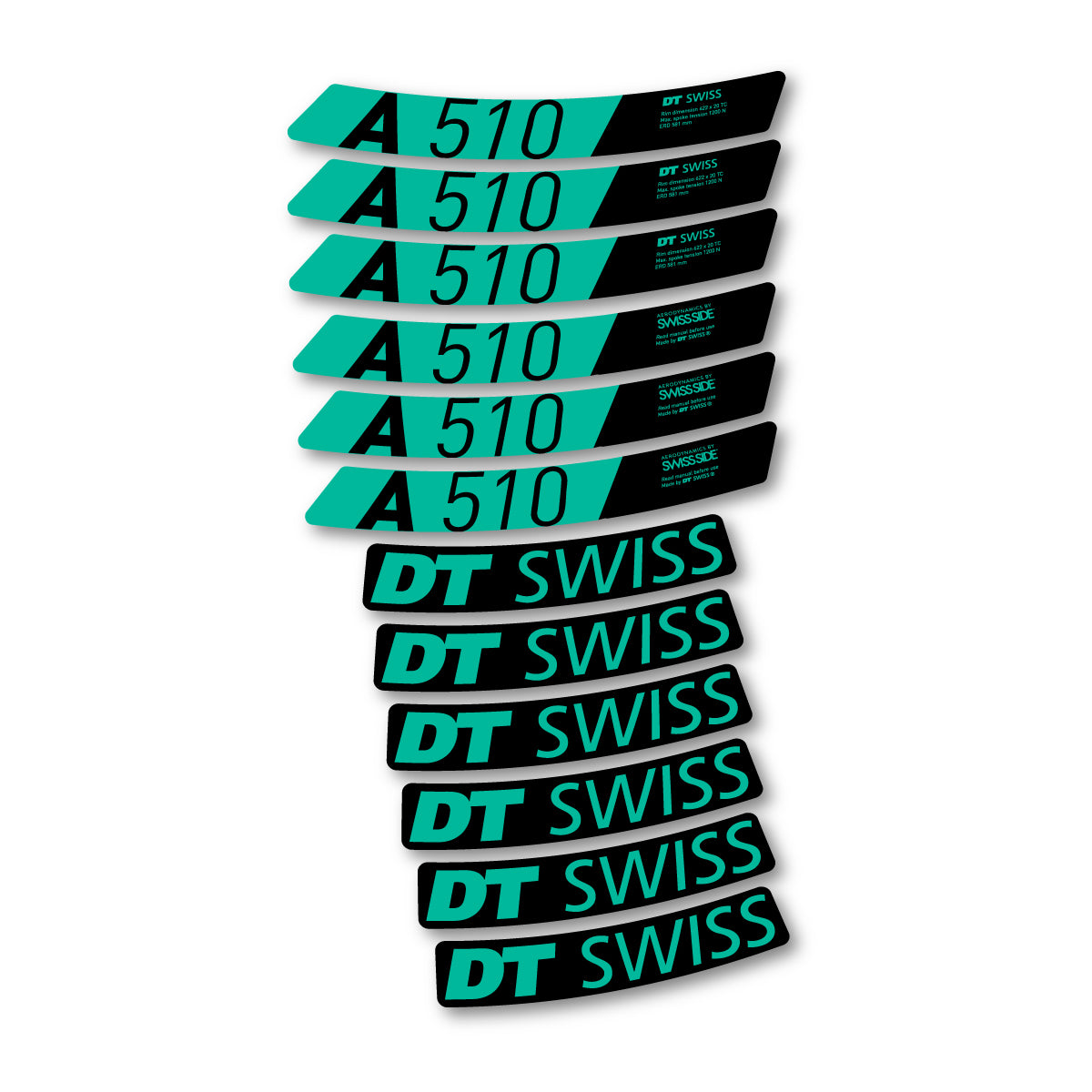 Autocollants vinyle pour jantes DT Swiss A 510 2024-2026 - Turquoise Vert