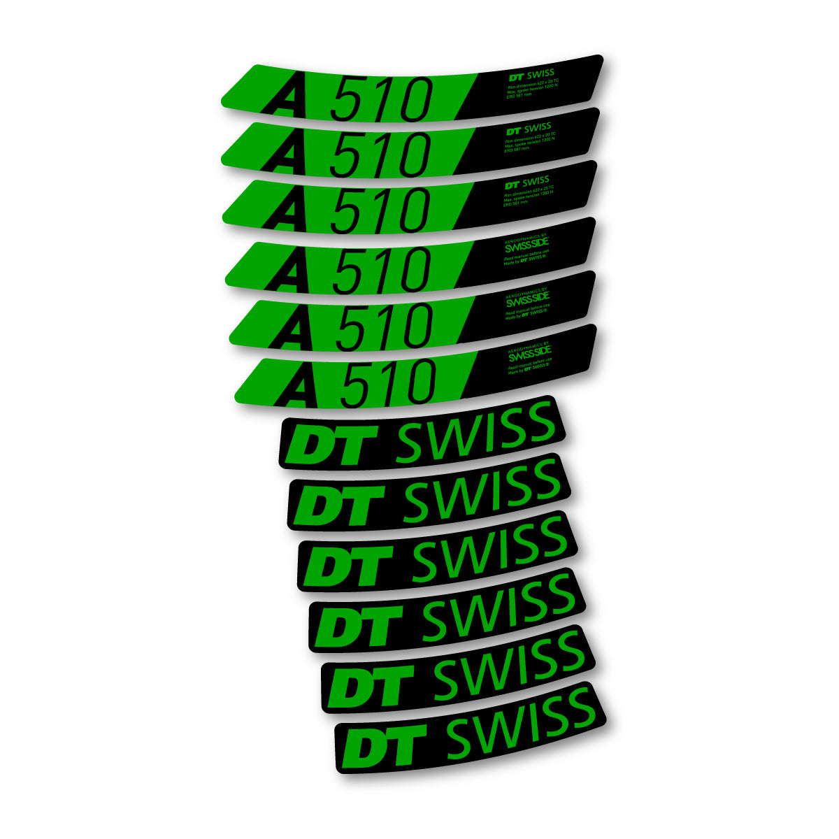 Autocollants vinyle pour jantes DT Swiss A 510 2024-2026 - Vert