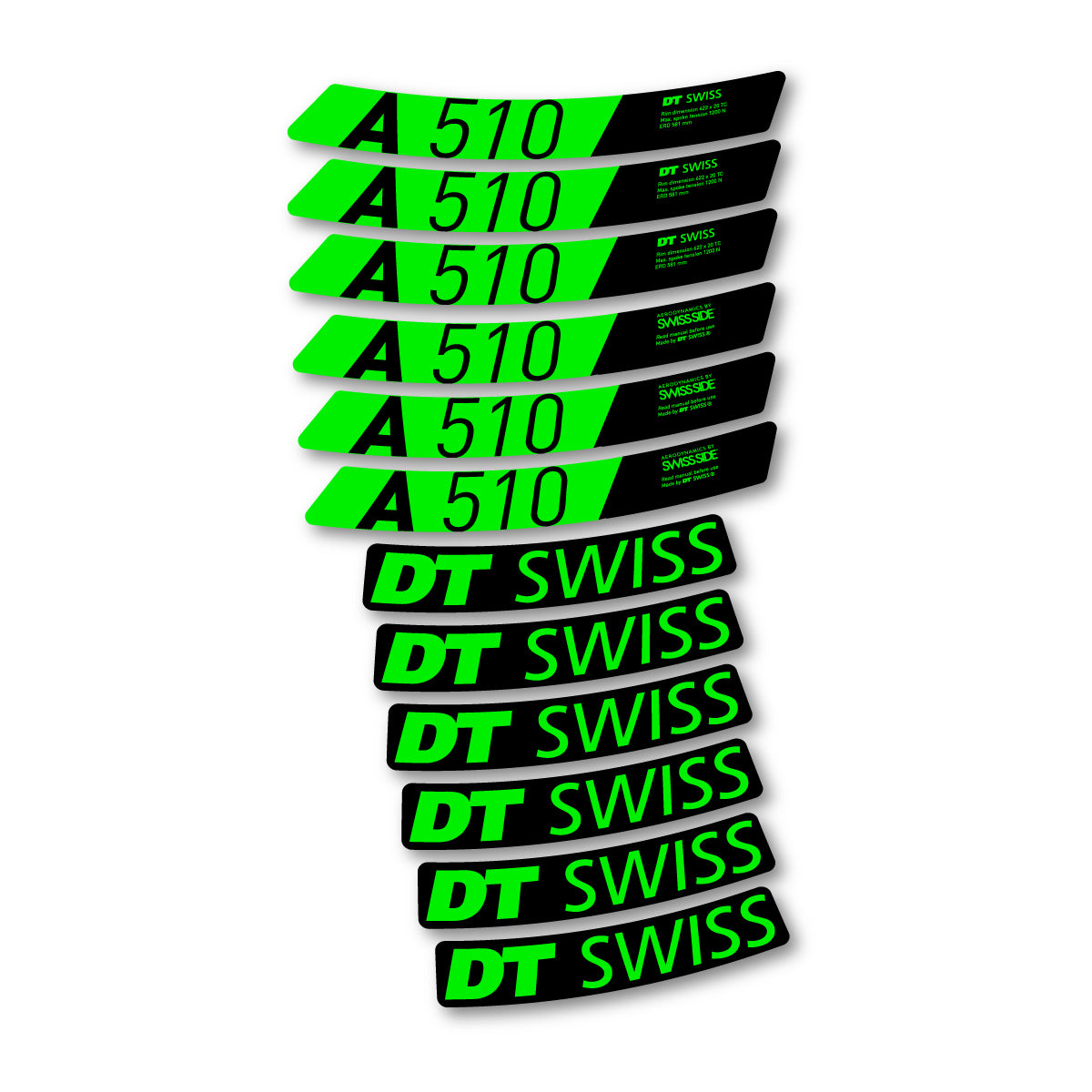 Autocollants vinyle pour jantes DT Swiss A 510 2024-2026 - Vert Fluo