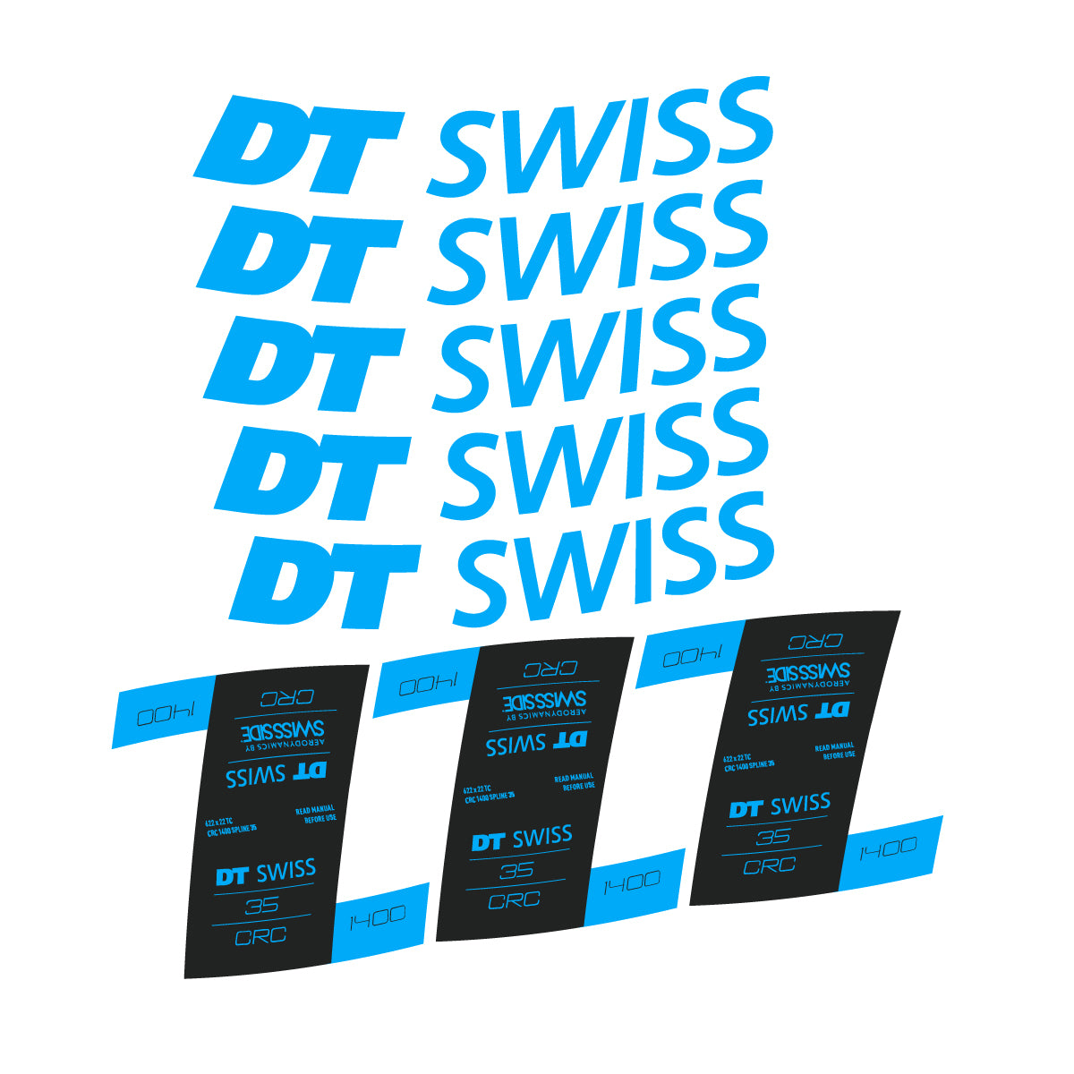 Autocollants vinyle pour jantes DT Swiss CRC 1400 35mm 2021-2026 - Bleu Ciel