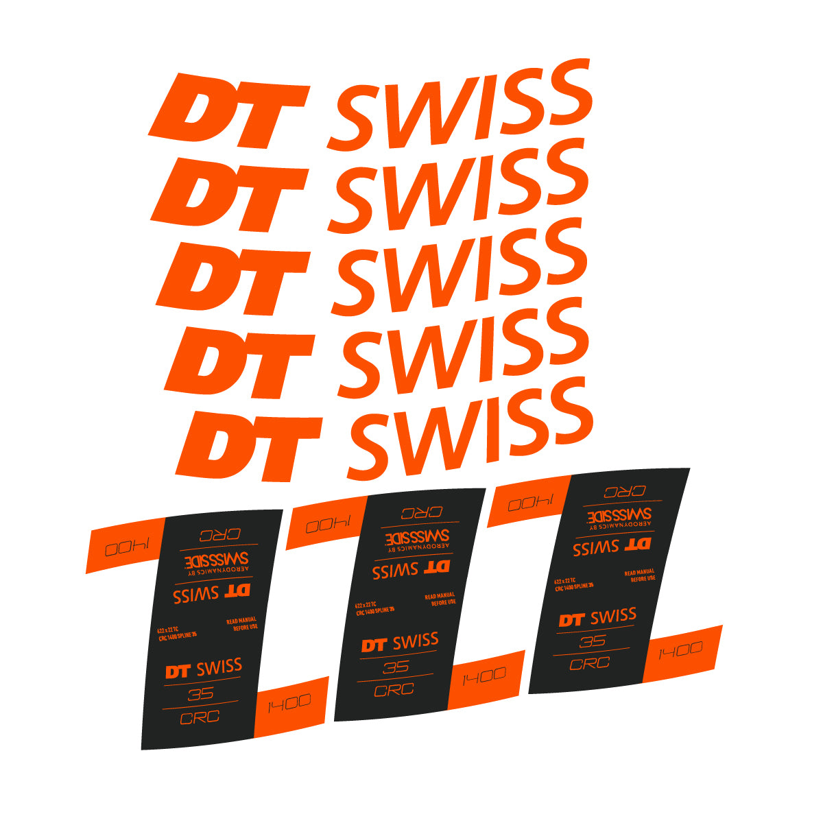 Autocollants vinyle pour jantes DT Swiss CRC 1400 35mm 2021-2026 - Orange