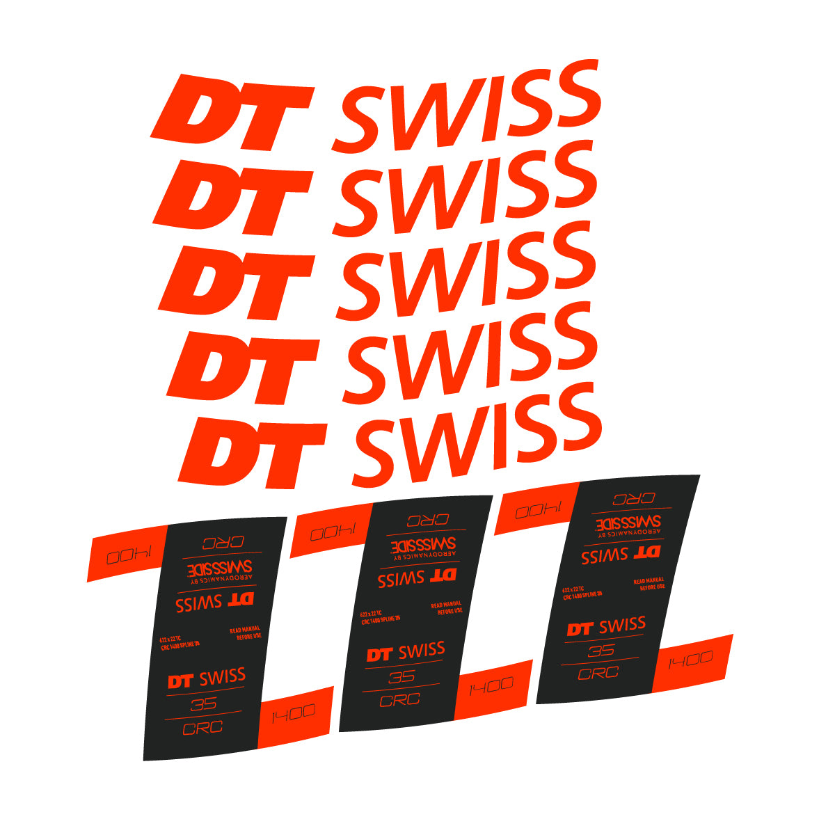 Autocollants vinyle pour jantes DT Swiss CRC 1400 35mm 2021-2026 - Orange KTM