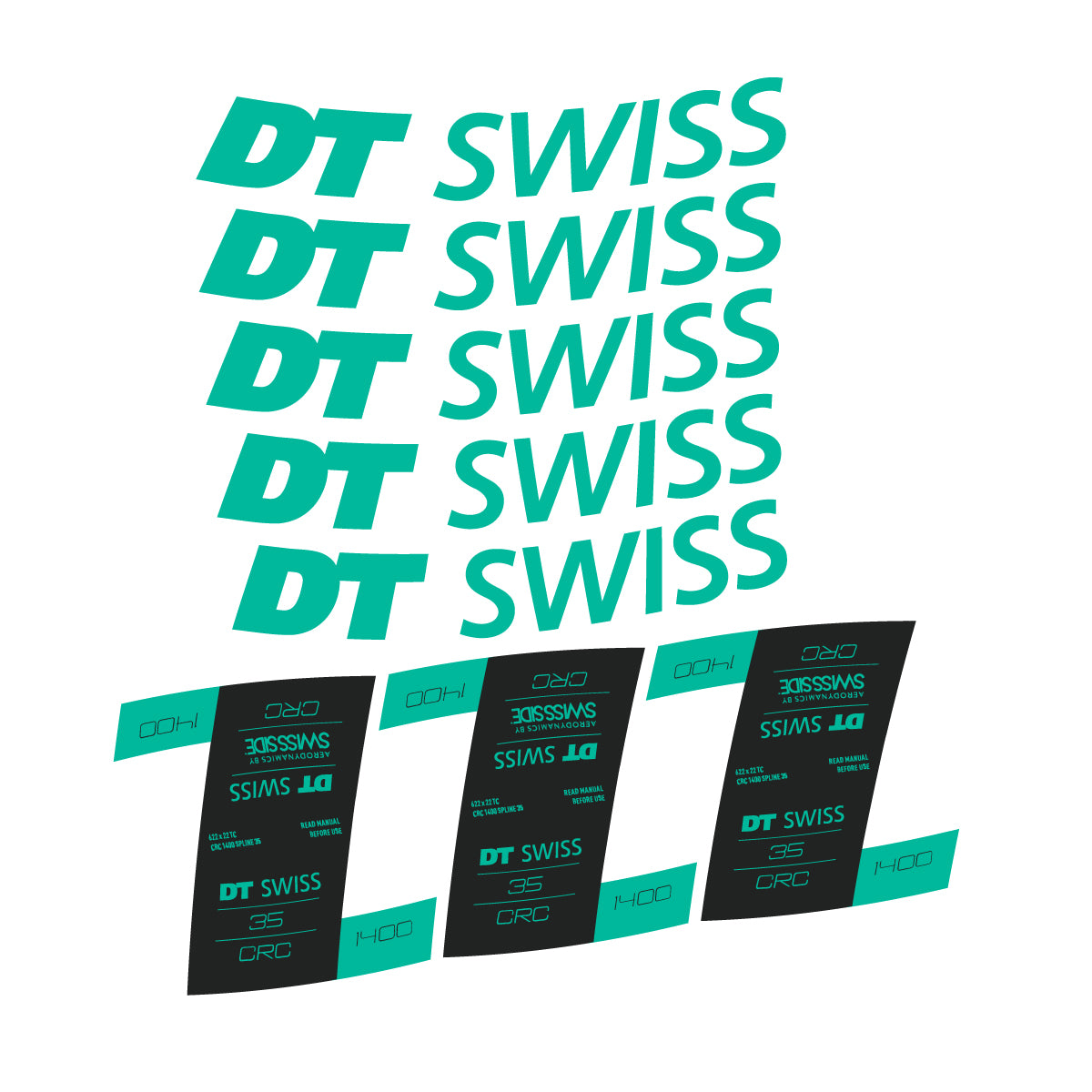 Autocollants vinyle pour jantes DT Swiss CRC 1400 35mm 2021-2026 - Turquoise Vert