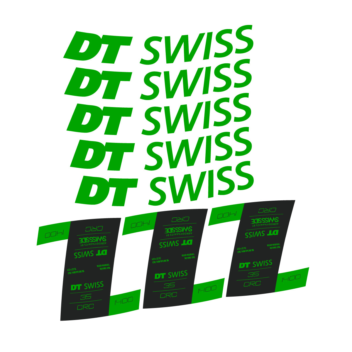 Autocollants vinyle pour jantes DT Swiss CRC 1400 35mm 2021-2026 - Vert