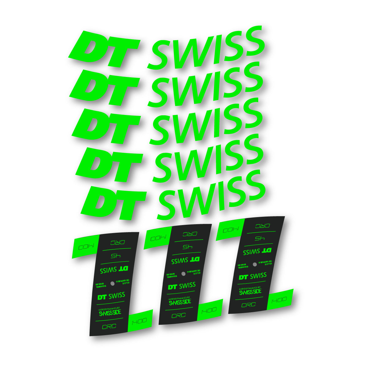 Autocollants vinyle pour jantes DT Swiss CRC 1400 45mm 2021-2026 - Vert Fluo
