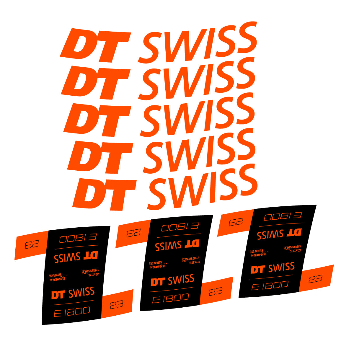 Autocollants vinyle pour jantes DT Swiss E 1800 23mm 2021-2026 - Orange Fluo