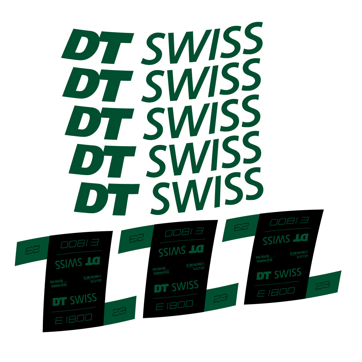 Autocollants vinyle pour jantes DT Swiss E 1800 23mm 2021-2026 - Vert Foncé