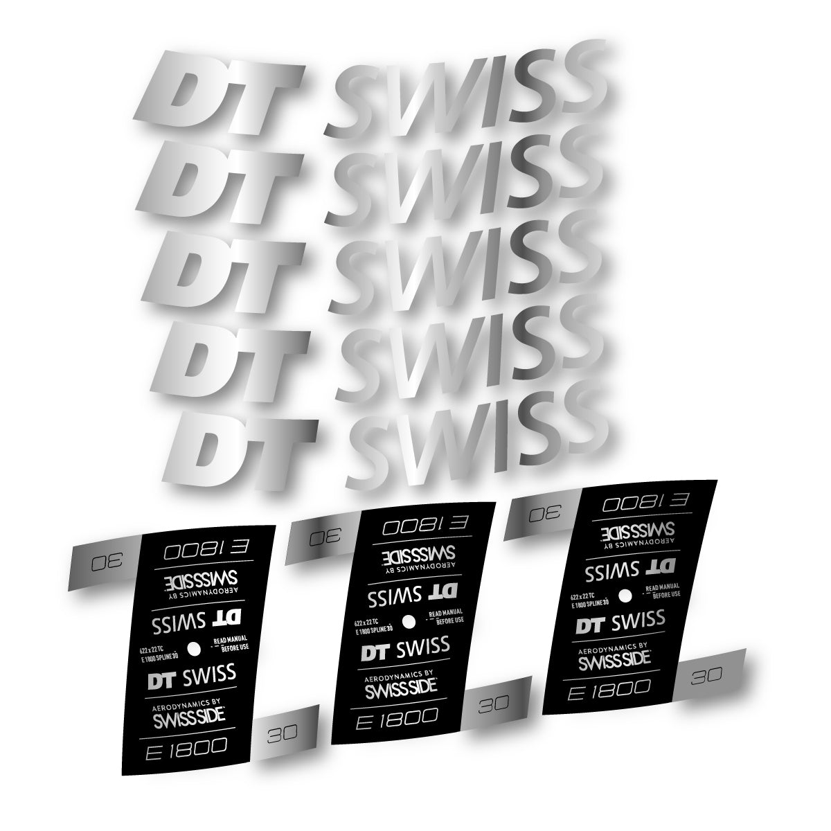 Autocollants vinyle pour jantes DT Swiss E 1800 30mm 2021-2026 - Argent Chromé