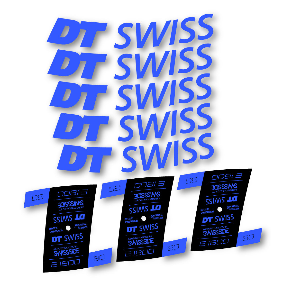 Autocollants vinyle pour jantes DT Swiss E 1800 30mm 2021-2026 - Bleu