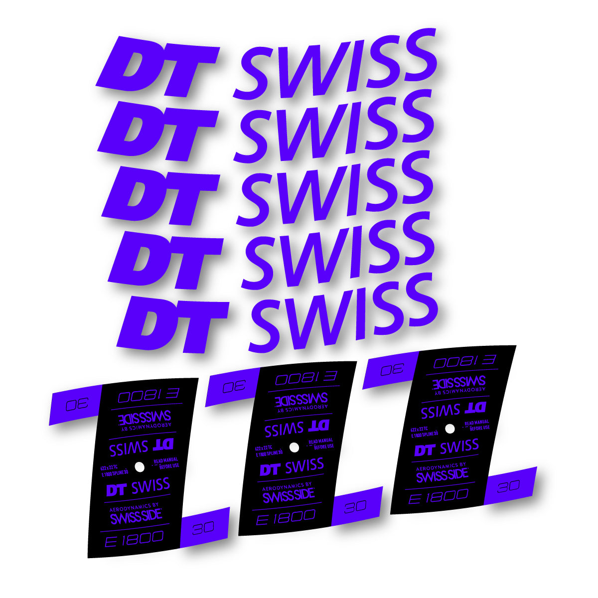 Autocollants vinyle pour jantes DT Swiss E 1800 30mm 2021-2026 - Bleu Reflex