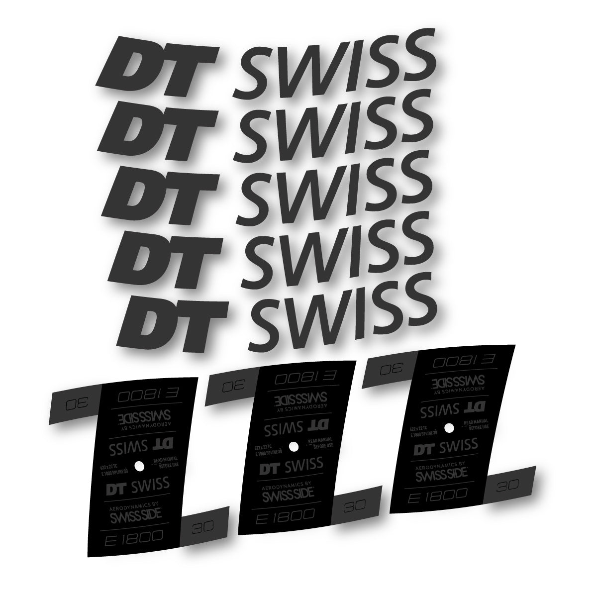 Autocollants vinyle pour jantes DT Swiss E 1800 30mm 2021-2026 - Gris Anthracite