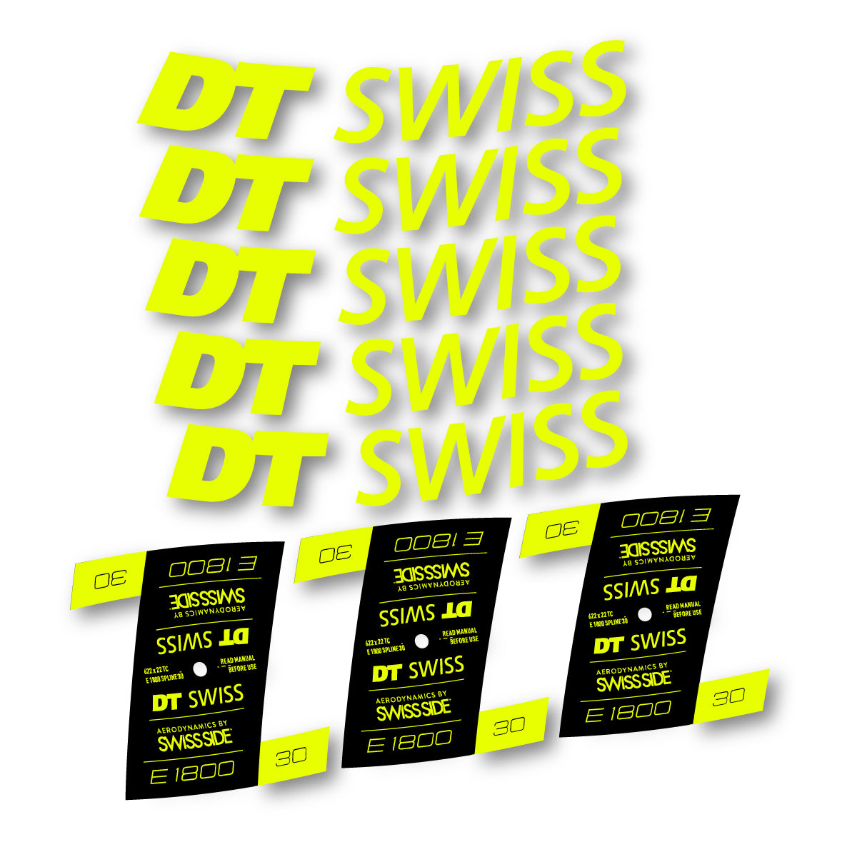 Autocollants vinyle pour jantes DT Swiss E 1800 30mm 2021-2026 - Jaune Fluo