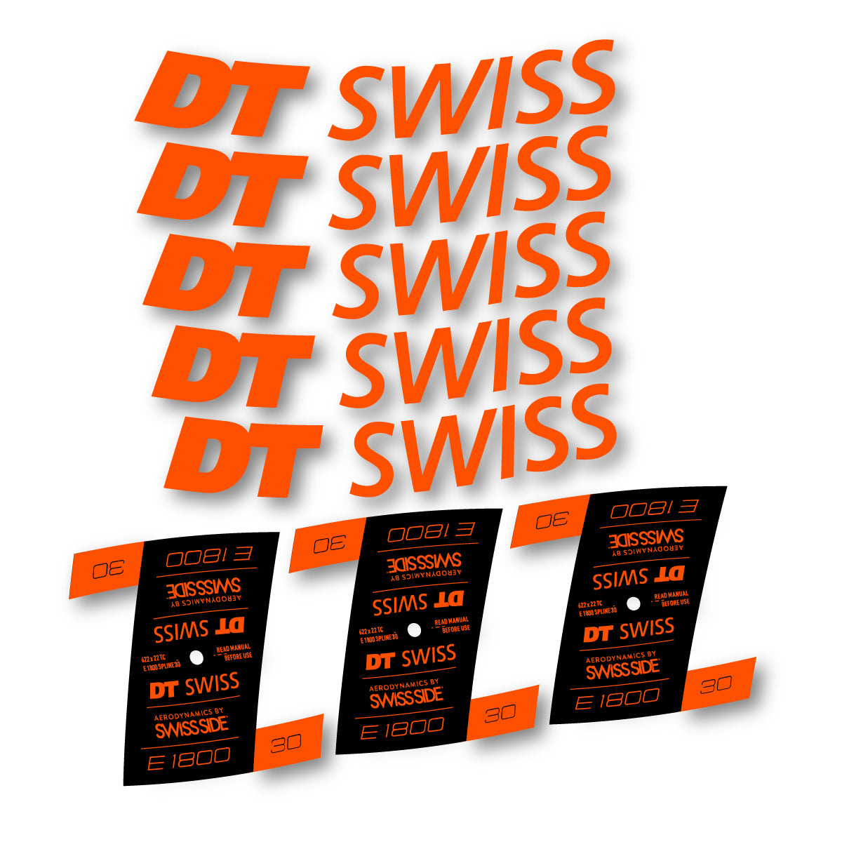 Autocollants vinyle pour jantes DT Swiss E 1800 30mm 2021-2026 - Orange