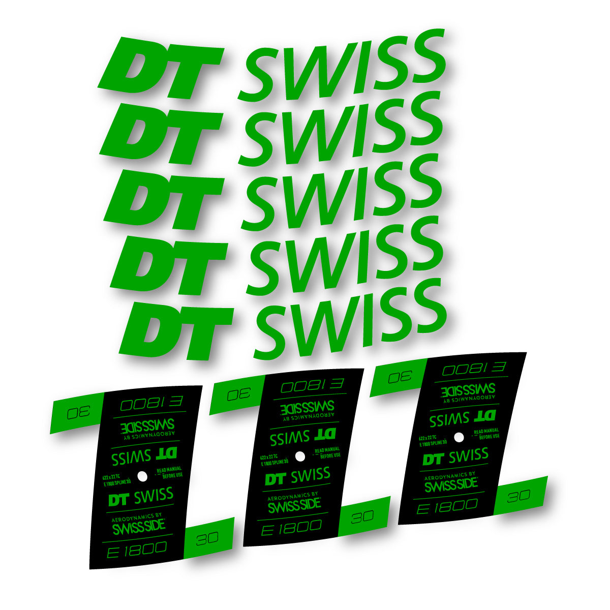 Autocollants vinyle pour jantes DT Swiss E 1800 30mm 2021-2026 - Vert