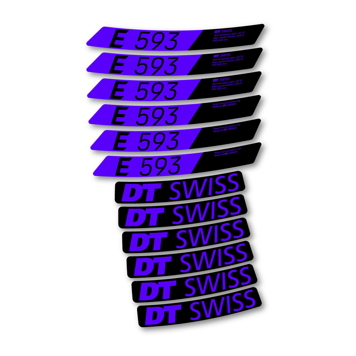 Autocollants vinyle pour jantes DT Swiss E 593 2023-2026 - Bleu Reflex