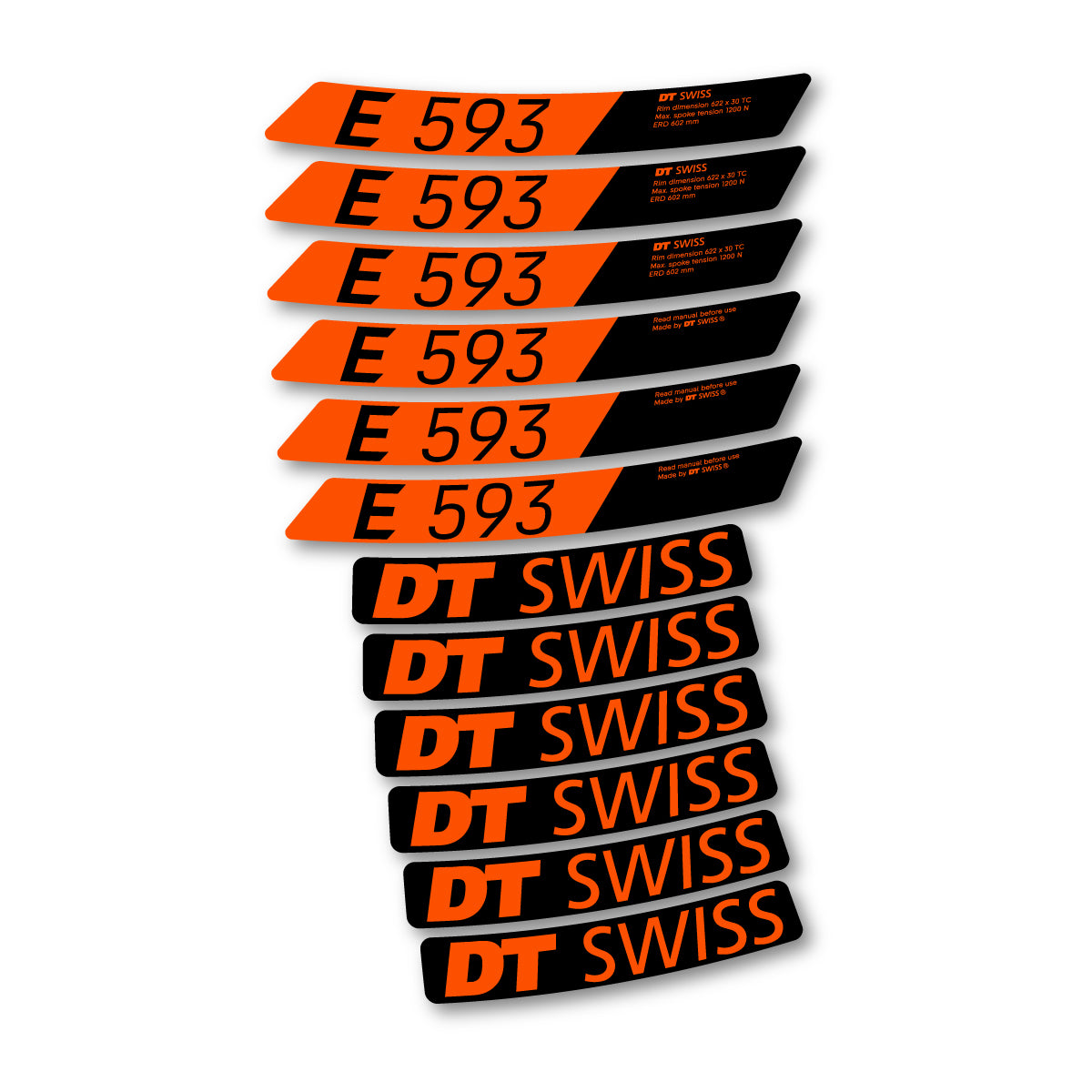 Autocollants vinyle pour jantes DT Swiss E 593 2023-2026 - Orange