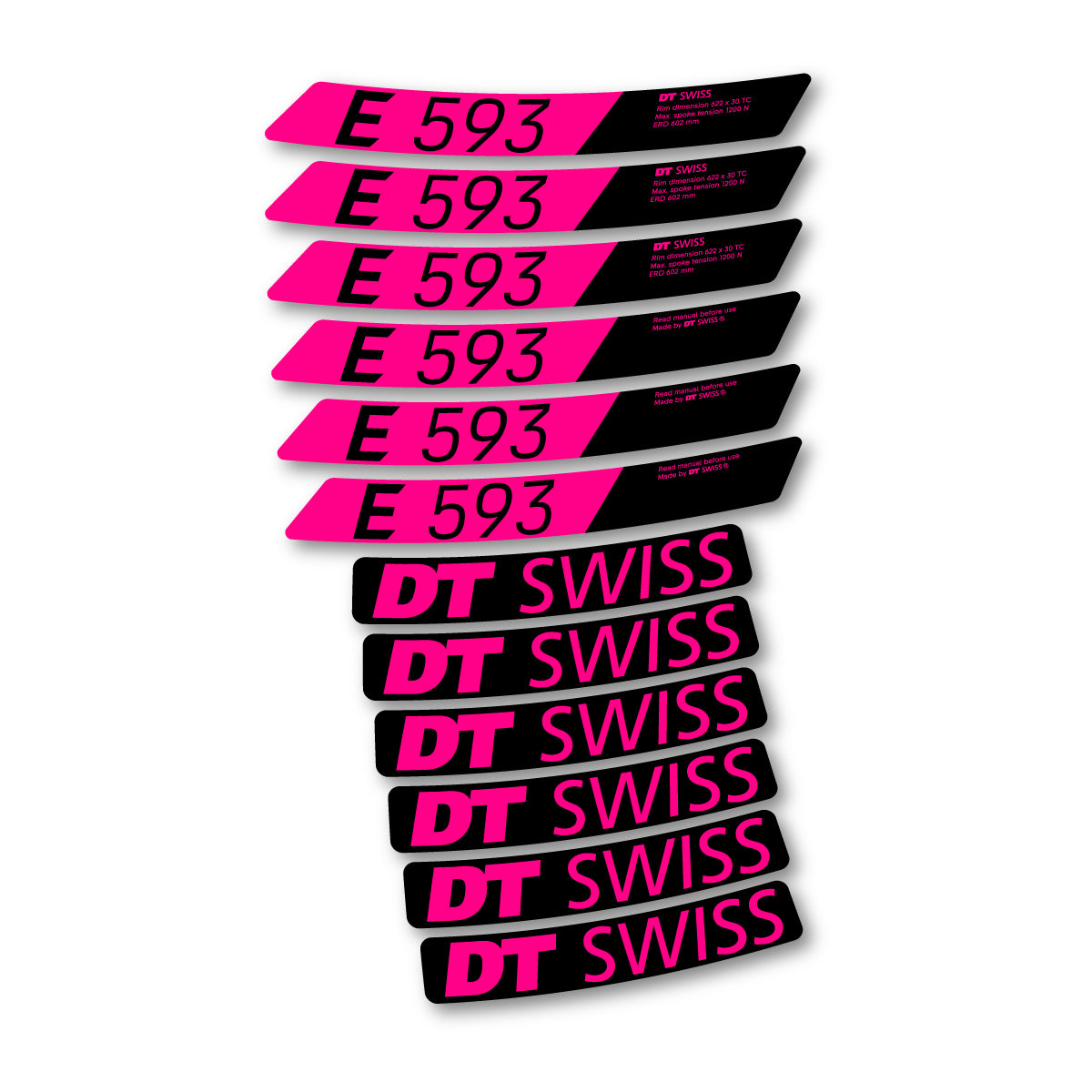 Autocollants vinyle pour jantes DT Swiss E 593 2023-2026 - Rose Fluo
