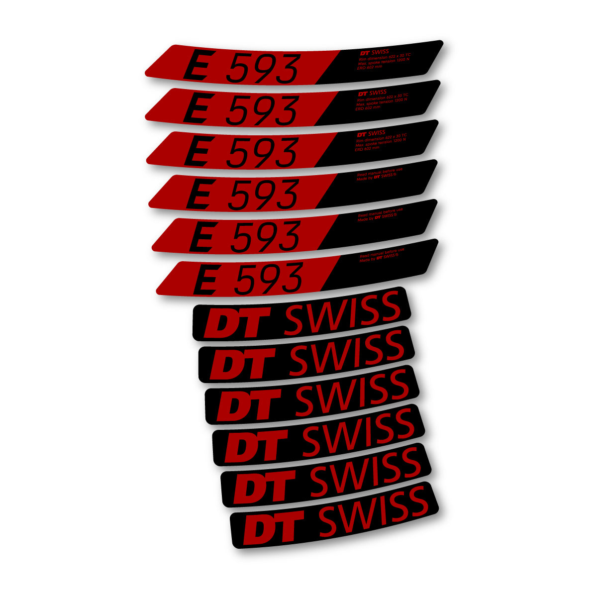 Autocollants vinyle pour jantes DT Swiss E 593 2023-2026 - Rouge Foncé