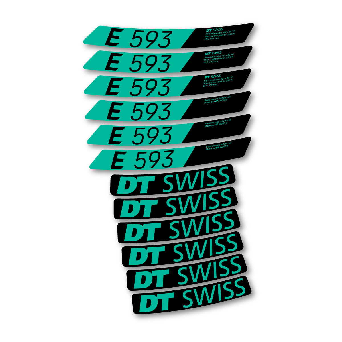 Autocollants vinyle pour jantes DT Swiss E 593 2023-2026 - Turquoise Vert