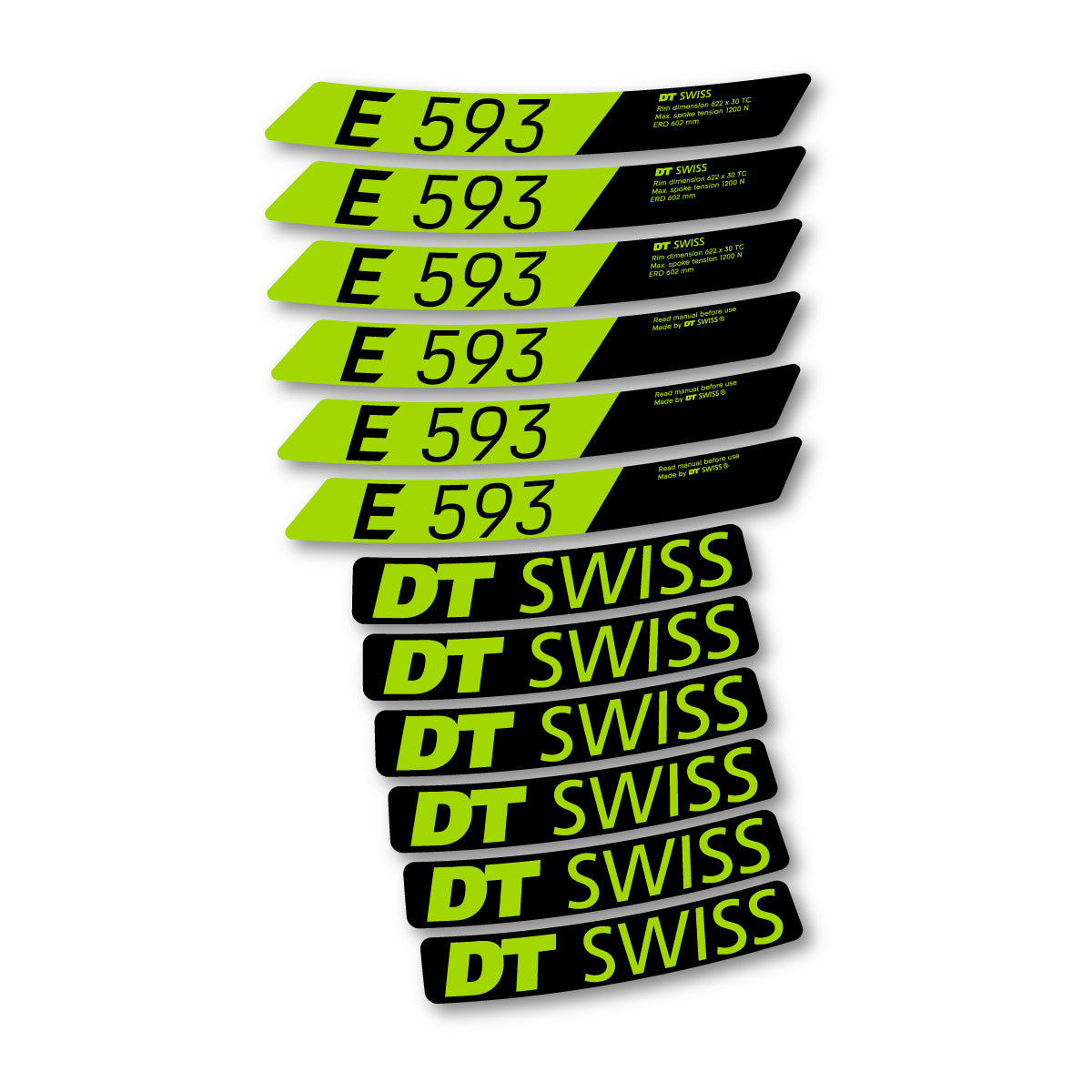 Autocollants vinyle pour jantes DT Swiss E 593 2023-2026 - Vert Citron