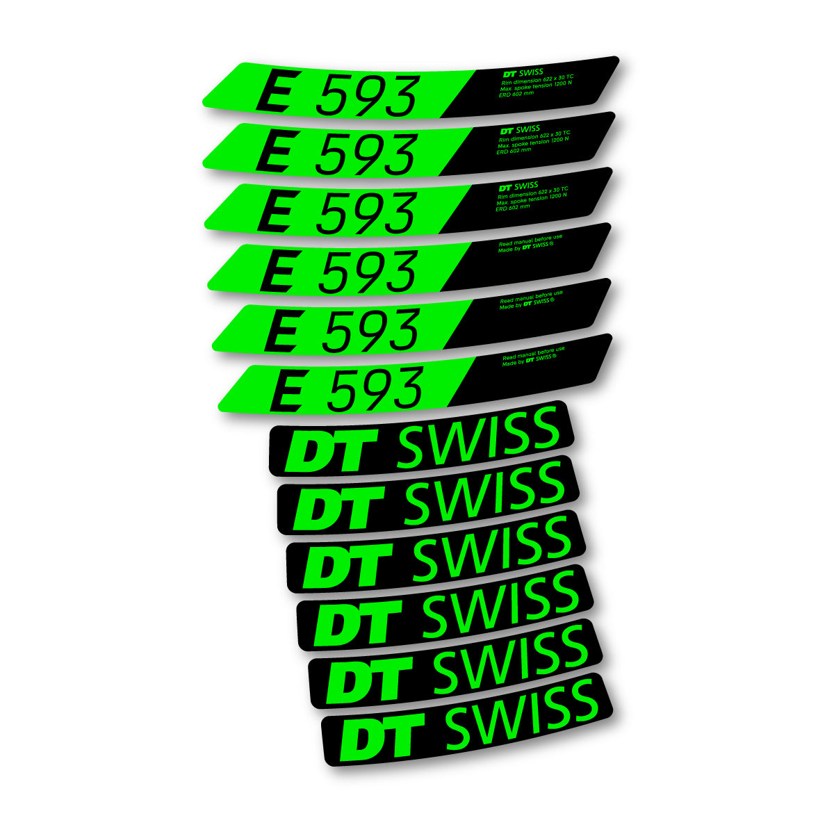 Autocollants vinyle pour jantes DT Swiss E 593 2023-2026 - Vert Fluo