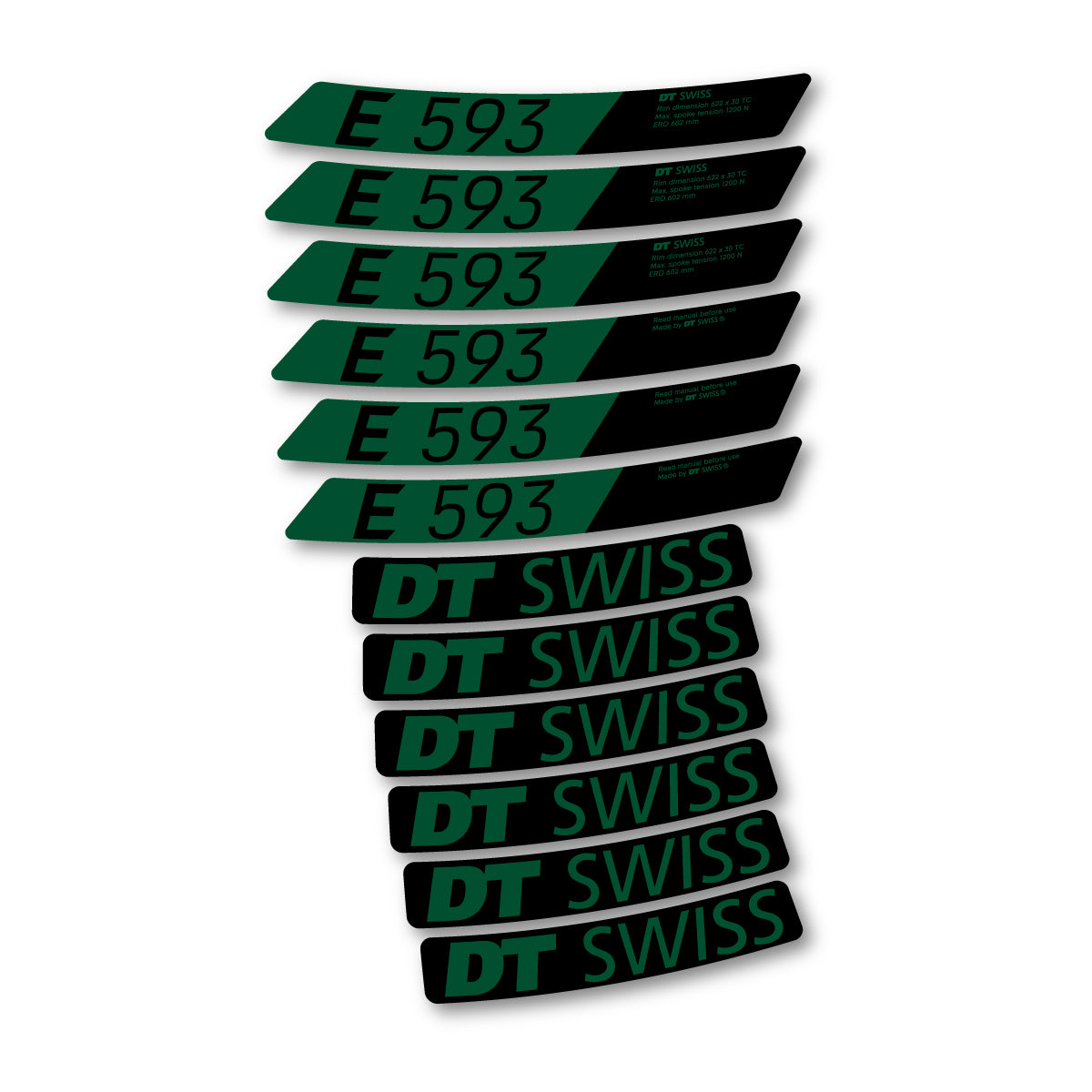 Autocollants vinyle pour jantes DT Swiss E 593 2023-2026 - Vert Foncé