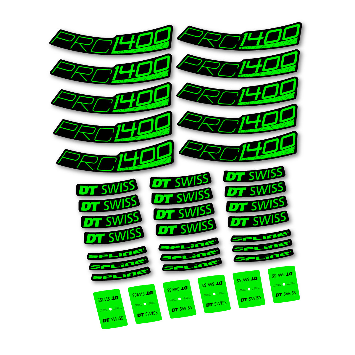 Autocollants vinyle pour jantes route 35 mm DT Swiss PRC 1400 Spline 35 2026 - Vert Fluo
