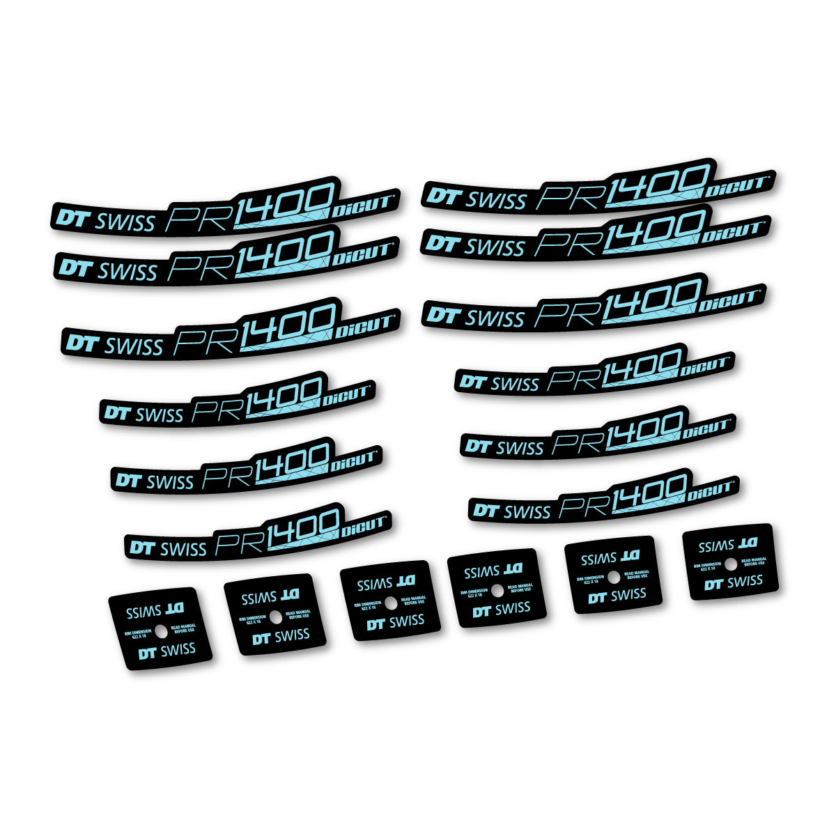 Autocollants vinyle pour jantes route 21 mm DT Swiss PR 1400 21 2018-2026 - Cyan Glacier