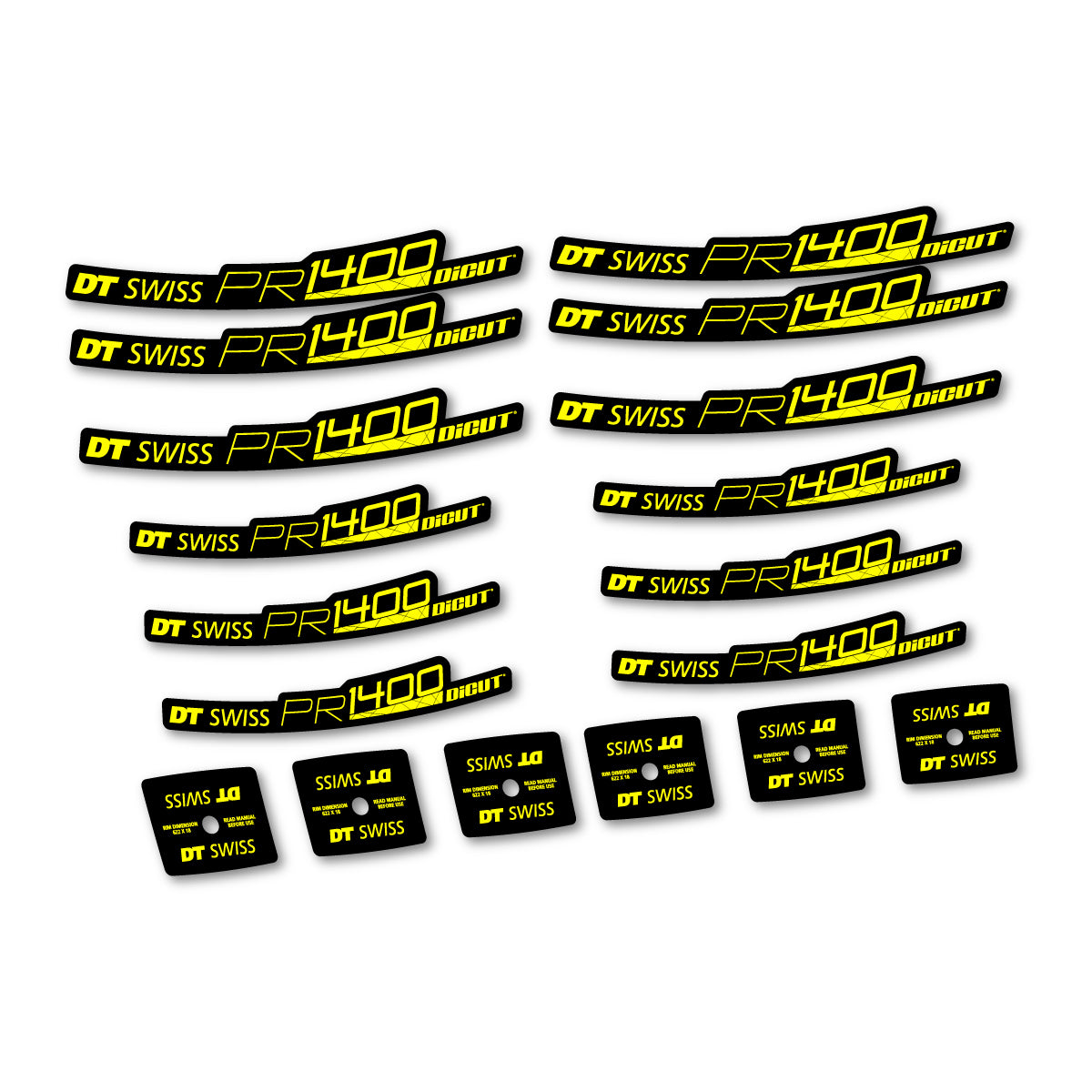 Autocollants vinyle pour jantes route 21 mm DT Swiss PR 1400 21 2018-2026 - Jaune Citron