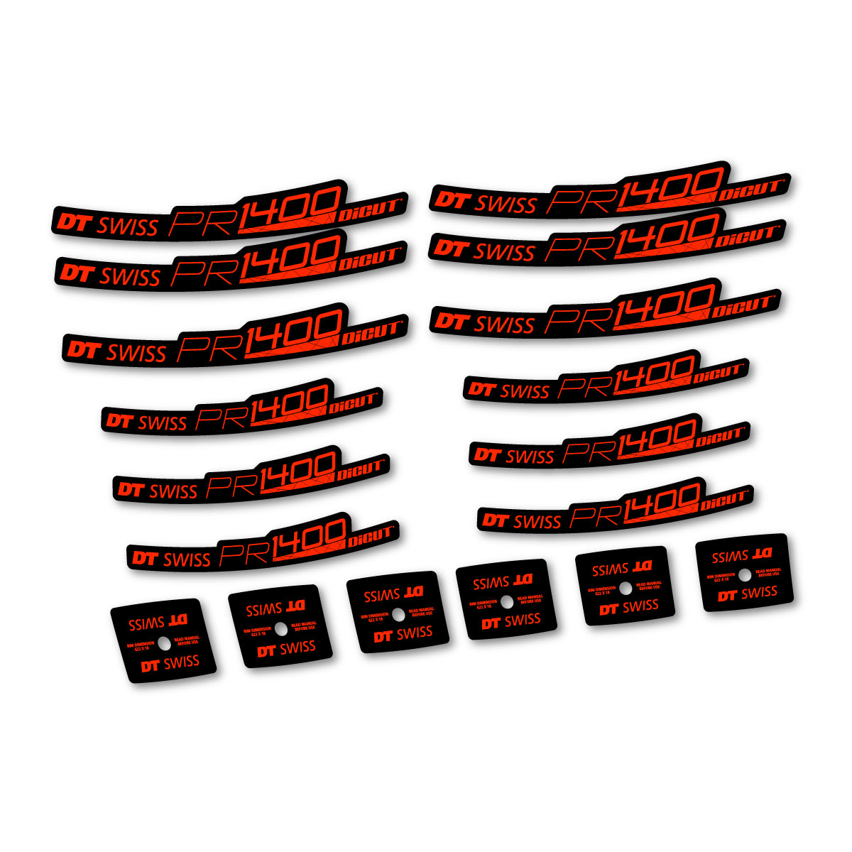 Autocollants vinyle pour jantes route 21 mm DT Swiss PR 1400 21 2018-2026 - Rouge Fluo