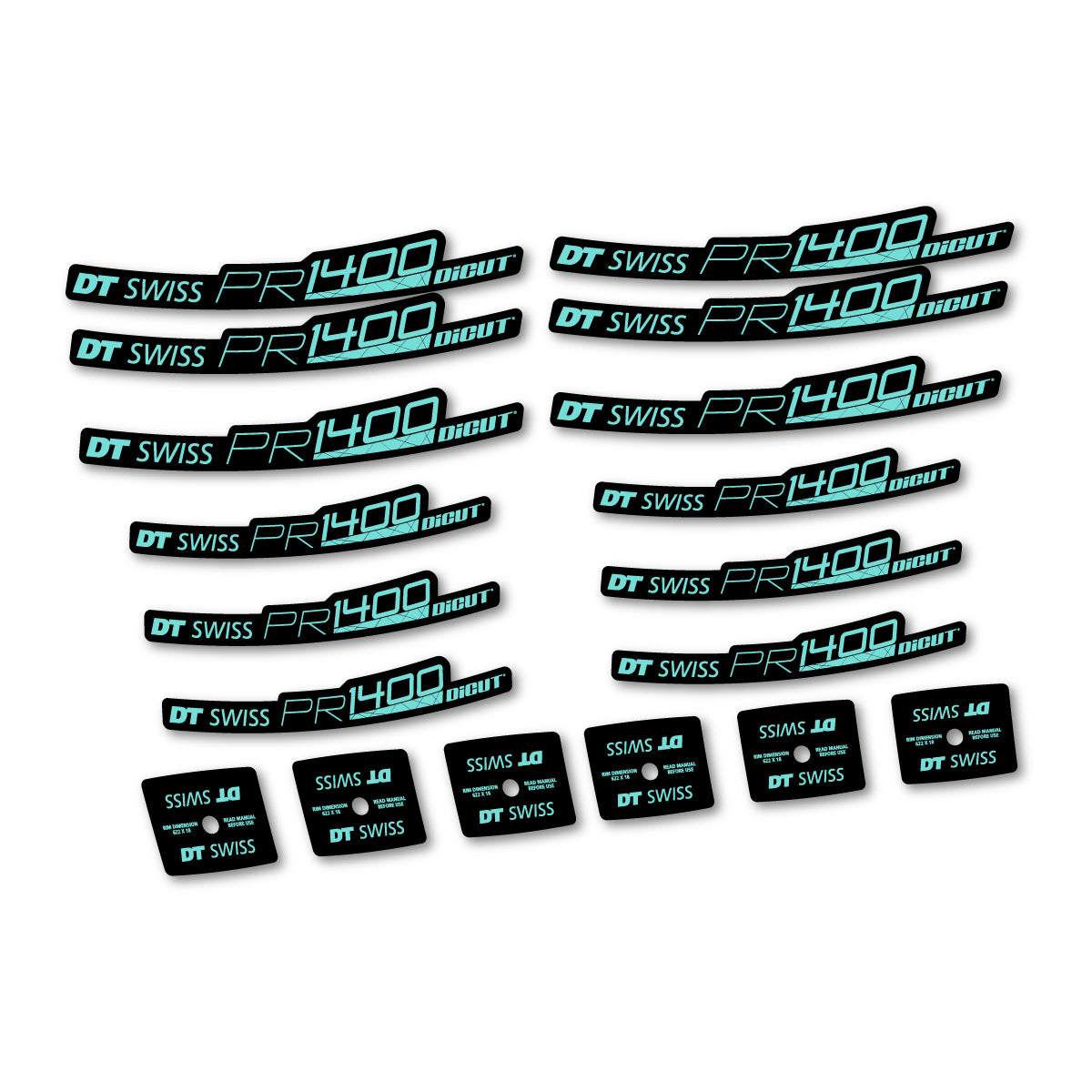 Autocollants vinyle pour jantes route 21 mm DT Swiss PR 1400 21 2018-2026 - Turquoise Clair