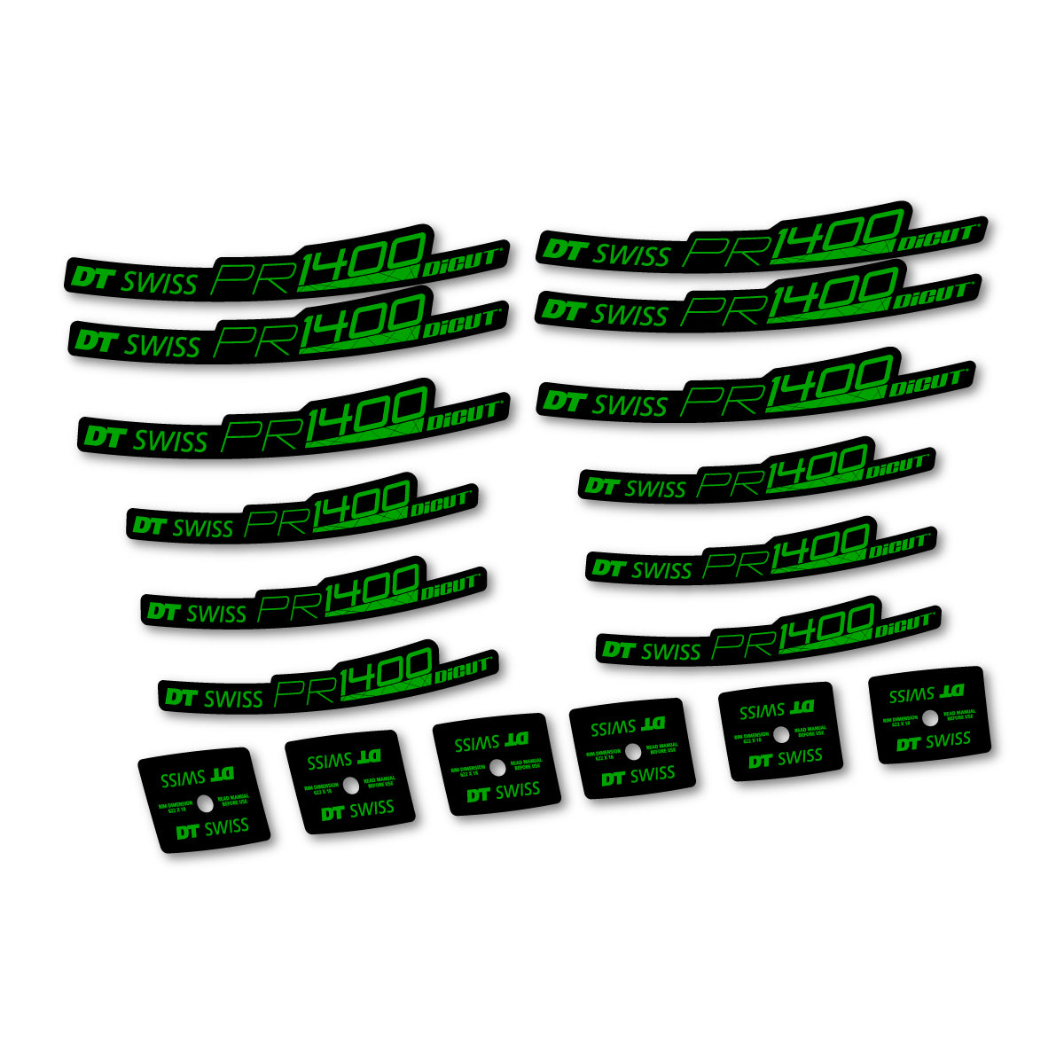 Autocollants vinyle pour jantes route 21 mm DT Swiss PR 1400 21 2018-2026 - Vert
