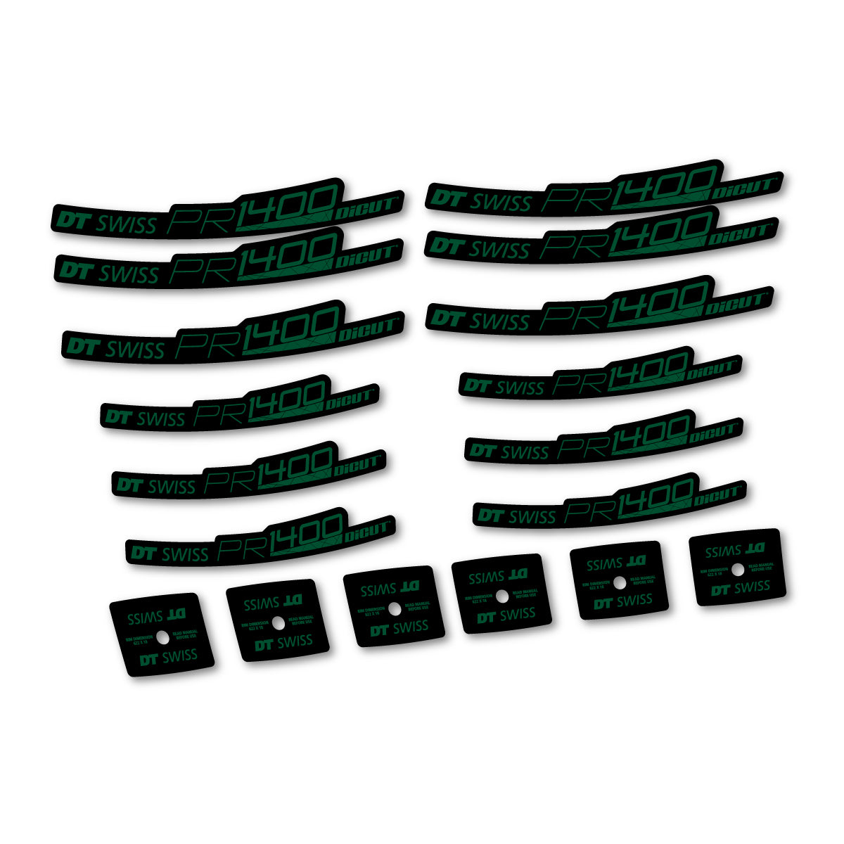 Autocollants vinyle pour jantes route 21 mm DT Swiss PR 1400 21 2018-2026 - Vert Foncé