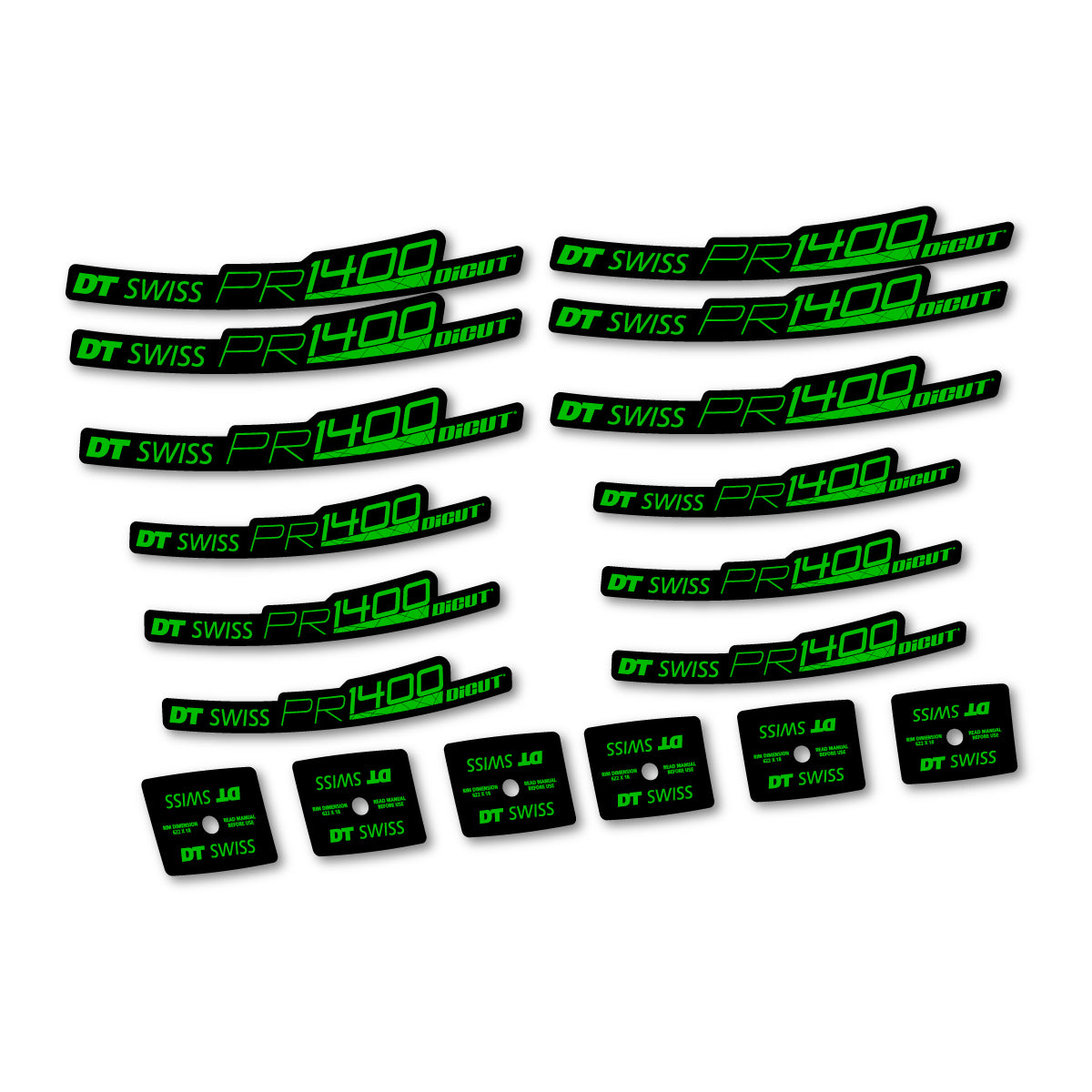 Autocollants vinyle pour jantes route 21 mm DT Swiss PR 1400 21 2018-2026 - Vert Herbe