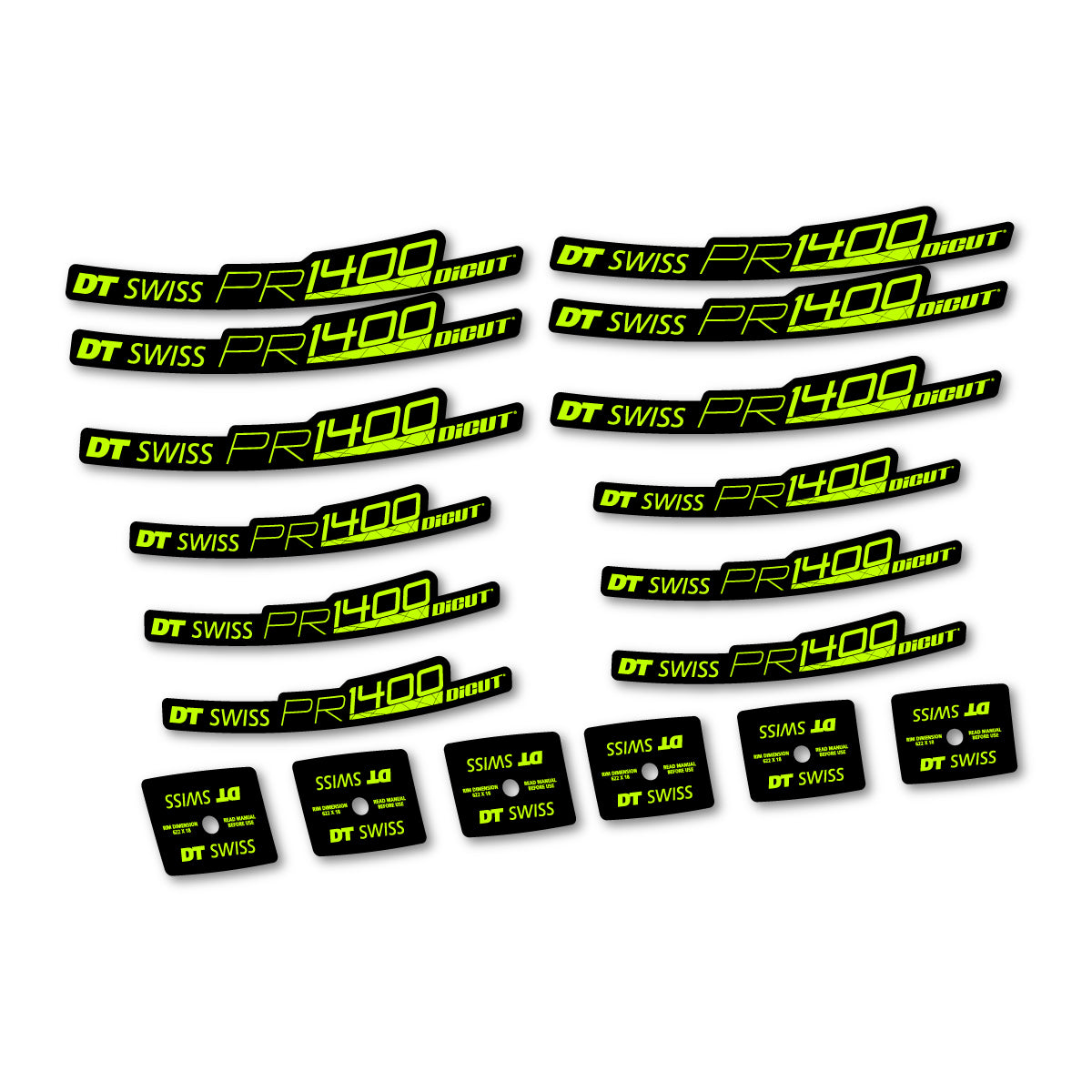 Autocollants vinyle pour jantes route 21 mm DT Swiss PR 1400 21 2018-2026 - Vert Lime Fluo