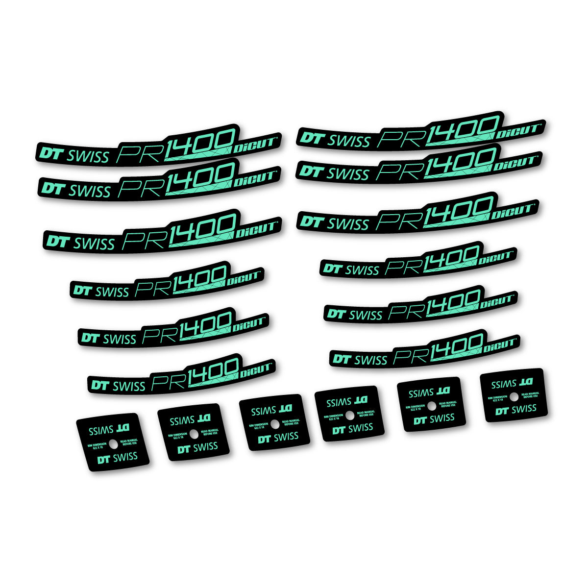 Autocollants vinyle pour jantes route 21 mm DT Swiss PR 1400 21 2018-2026 - Vert Menthe
