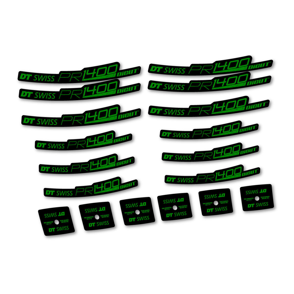 Autocollants vinyle pour jantes route 21 mm DT Swiss PR 1400 21 2018-2026 - Vert Moyen