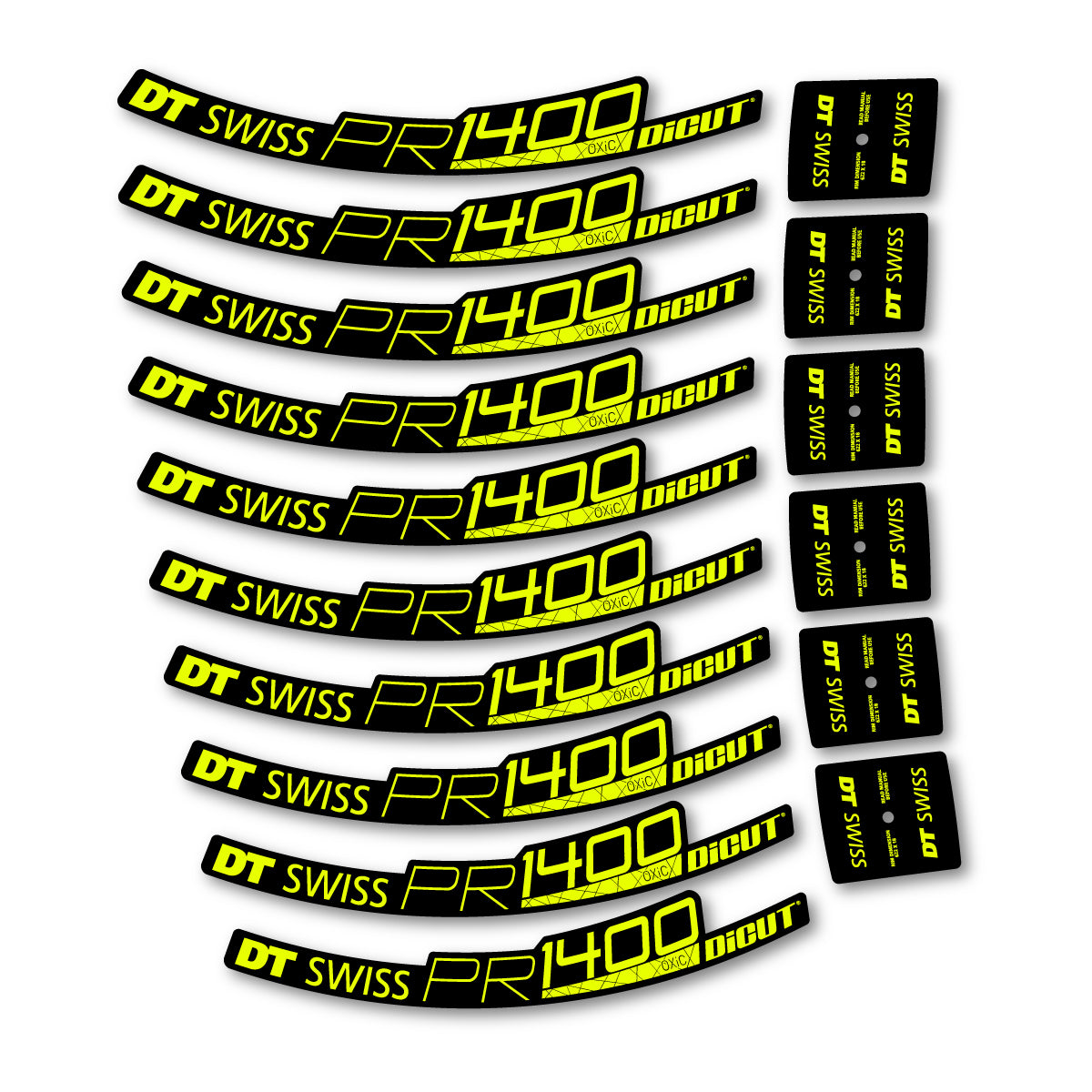 Autocollants vinyle pour jantes route 32 mm DT Swiss PR 1400 32 2018-2026 - Jaune Fluo