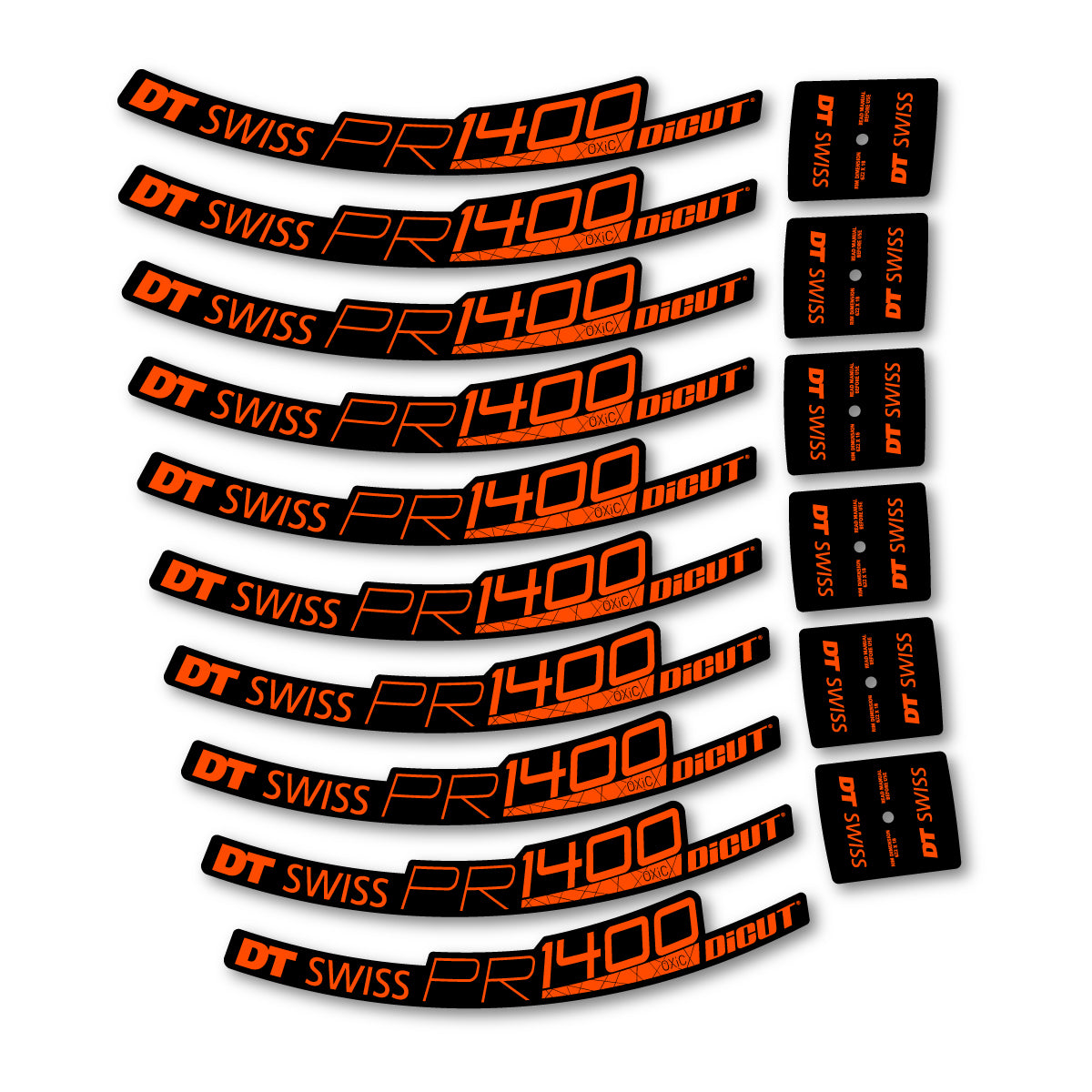 Autocollants vinyle pour jantes route 32 mm DT Swiss PR 1400 32 2018-2026 - Orange Fluo
