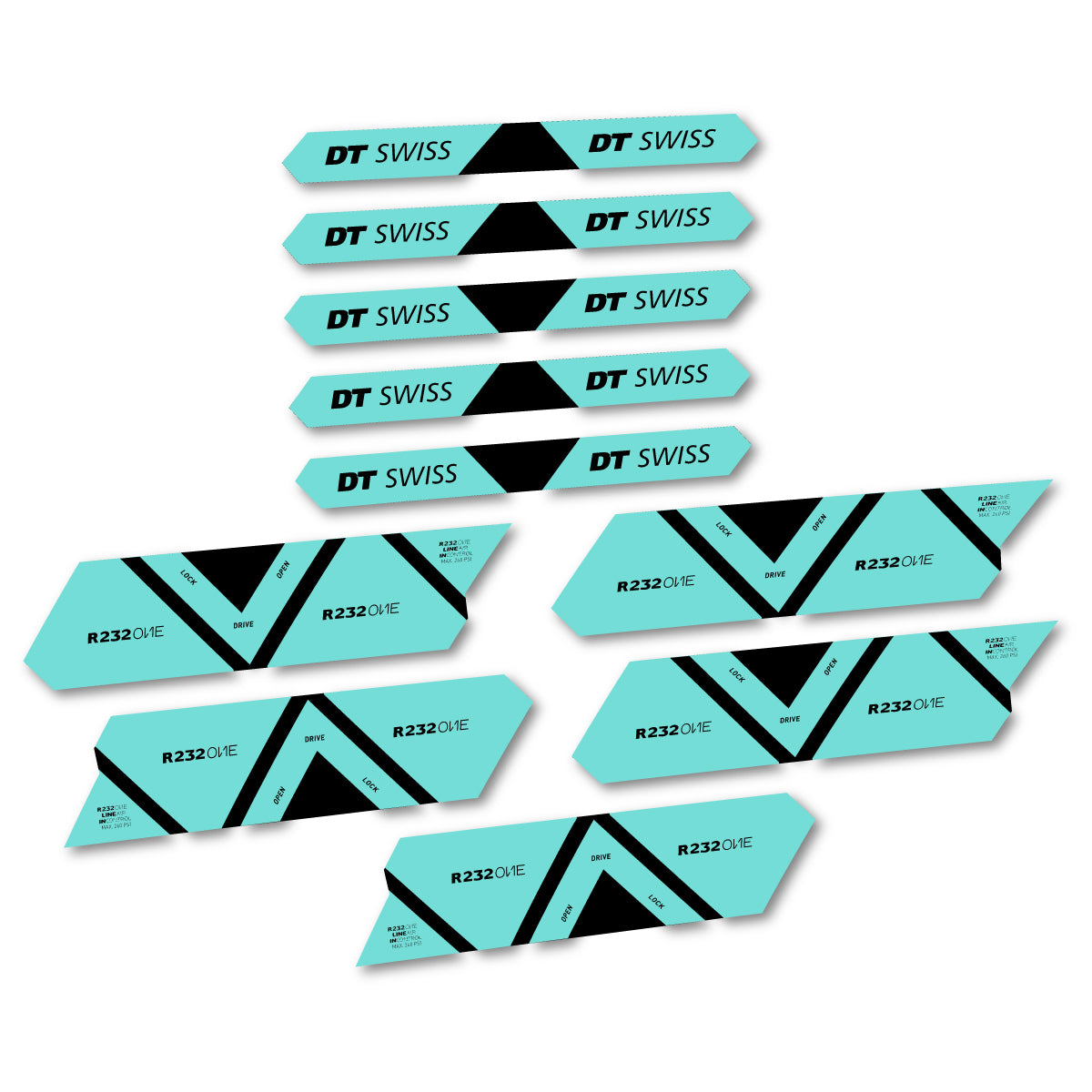 Autocollants vinyle pour amortisseur DT Swiss R 232 One 2020-2026 - Turquoise Clair