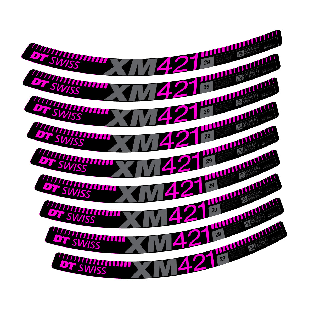 Autocollants vinyle pour jantes DT Swiss XM 421 2017-2026 - Fuchsia Fluo