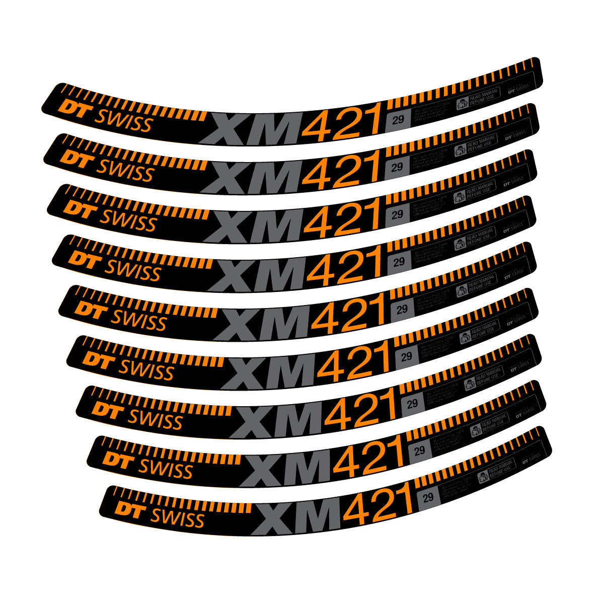 Autocollants vinyle pour jantes DT Swiss XM 421 2017-2026 - Orange Clair Fluo