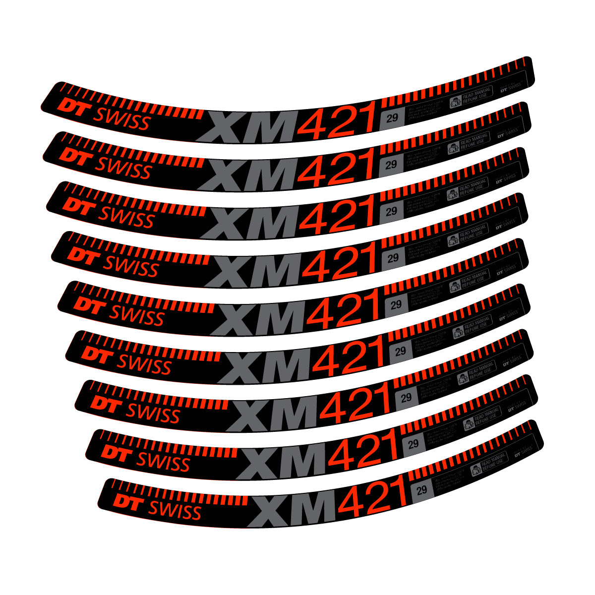 Autocollants vinyle pour jantes DT Swiss XM 421 2017-2026 - Rouge Fluo