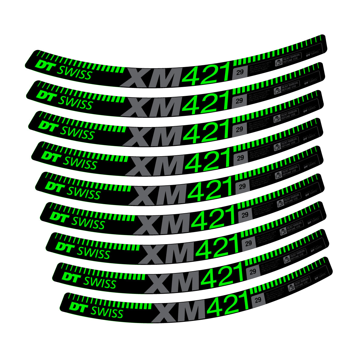 Autocollants vinyle pour jantes DT Swiss XM 421 2017-2026 - Vert Fluo