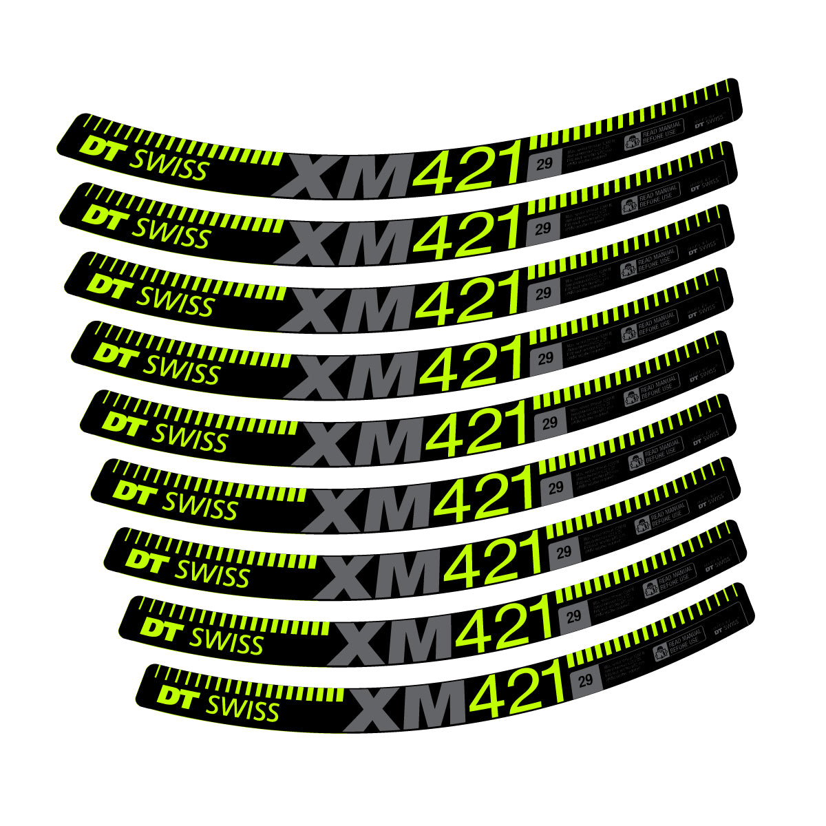 Autocollants vinyle pour jantes DT Swiss XM 421 2017-2026 - Vert Lime Fluo