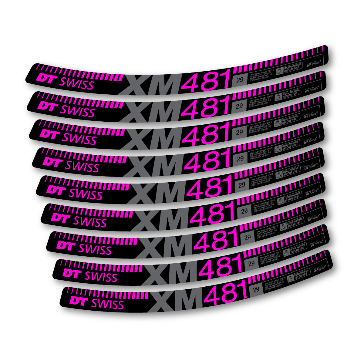 Autocollants vinyle pour jantes DT Swiss XM 481 2017-2026 - Fuchsia Fluo