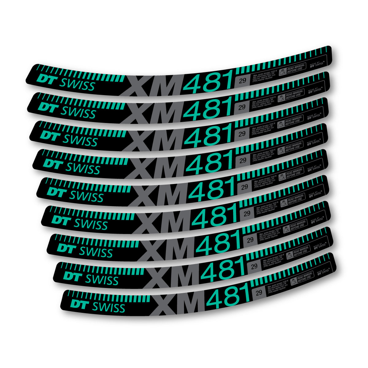Autocollants vinyle pour jantes DT Swiss XM 481 2017-2026 - Turquoise Vert